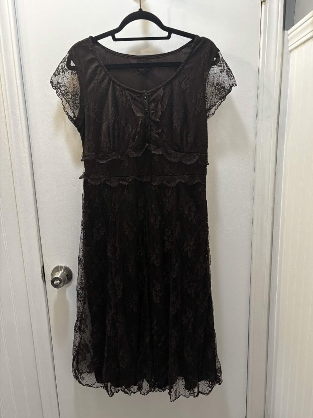 NY Collection Dark Brown Short-Sleeve Lace Dress